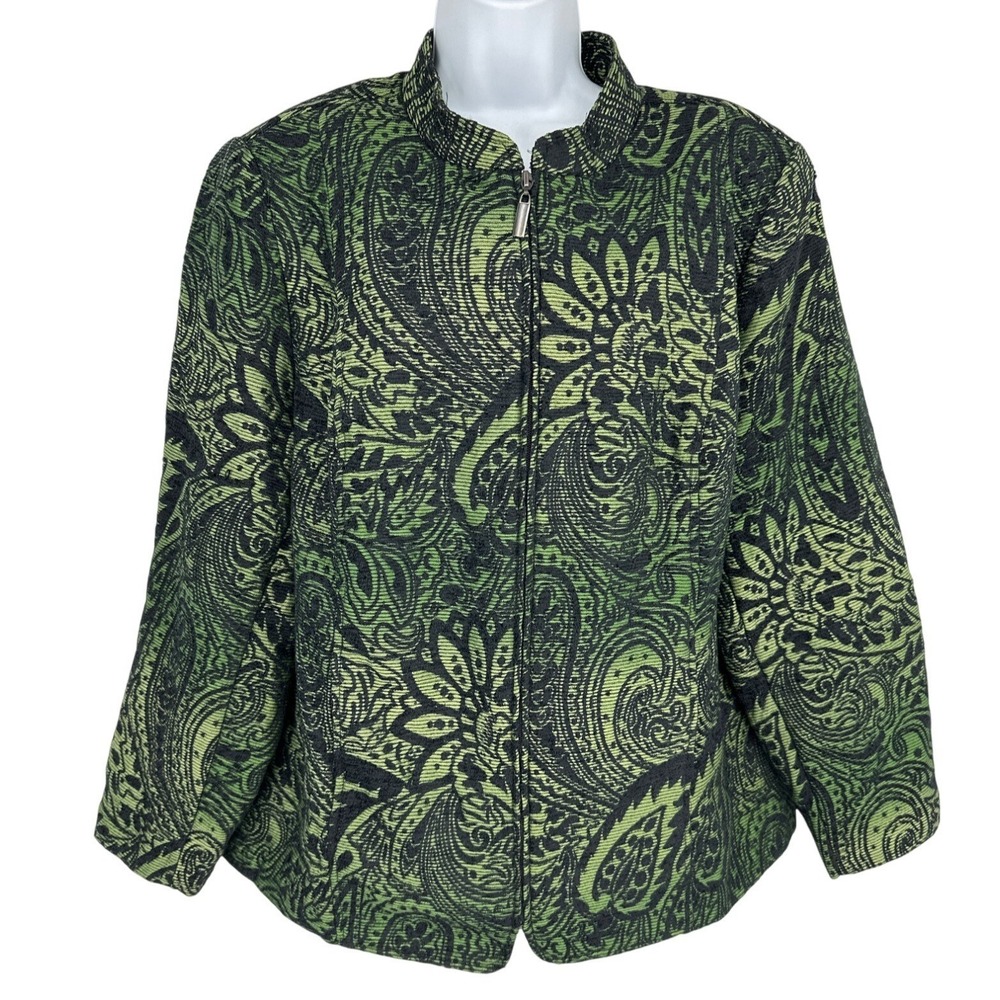 Susan Graver Style Ombre Greens Floral Embroidered Zip Jacket Size 1X